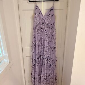 Monique Lhuillier Lilac Floral Maxi Dress